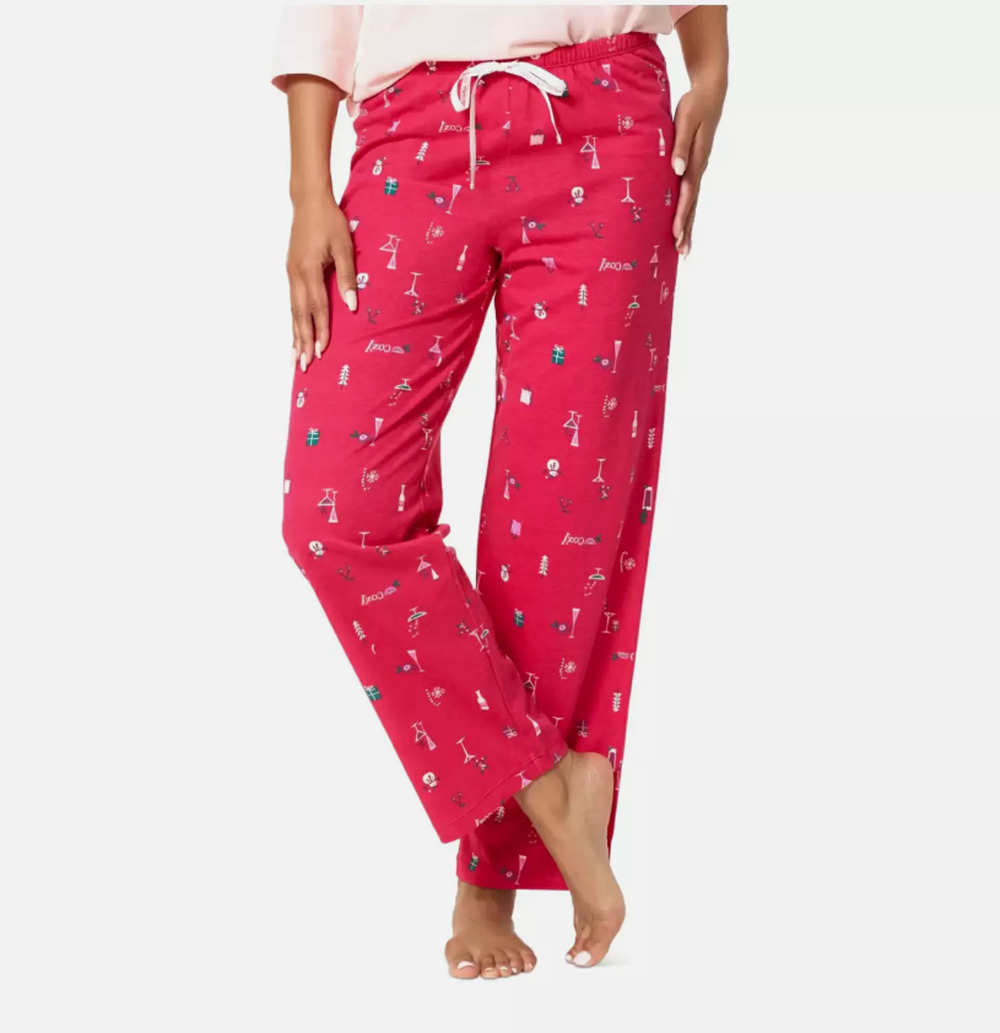 HUE Womens Medium Holiday Pajama Lounge Set Christmas Cocktails Snowmen NEW!